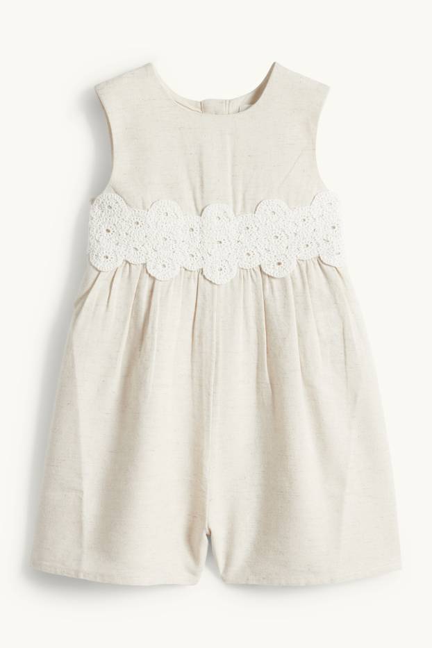 Baby Mädchen - Baby-Crochet-Jumpsuit mit Leinen-Anteil - beige