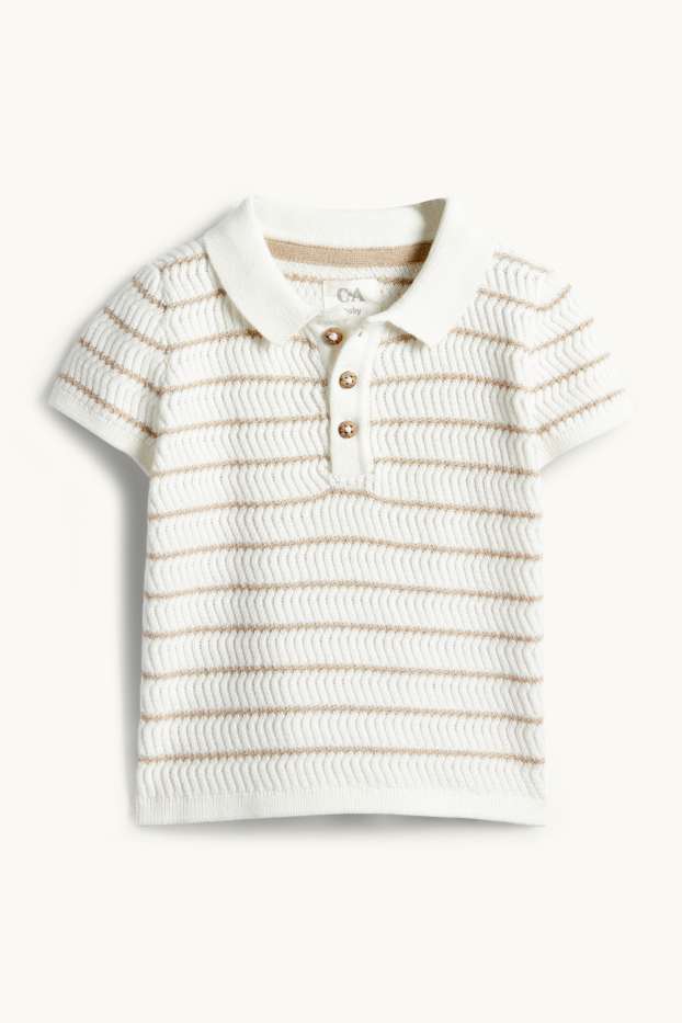 Unisex - Gebreid babypoloshirt - gestreept - met structuur - crème wit