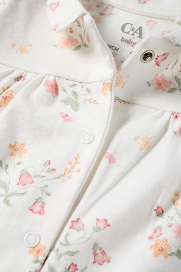 Baby Mädchen - Blümchen - Baby-Schlafanzug - weiss