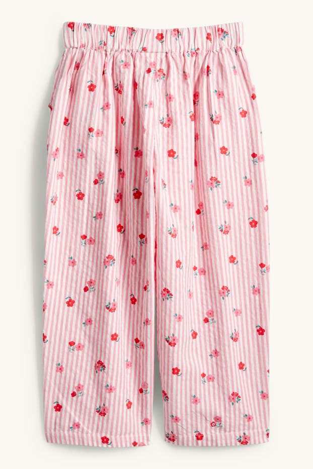 Children Girls - Floral - cloth trousers - striped - white / rose