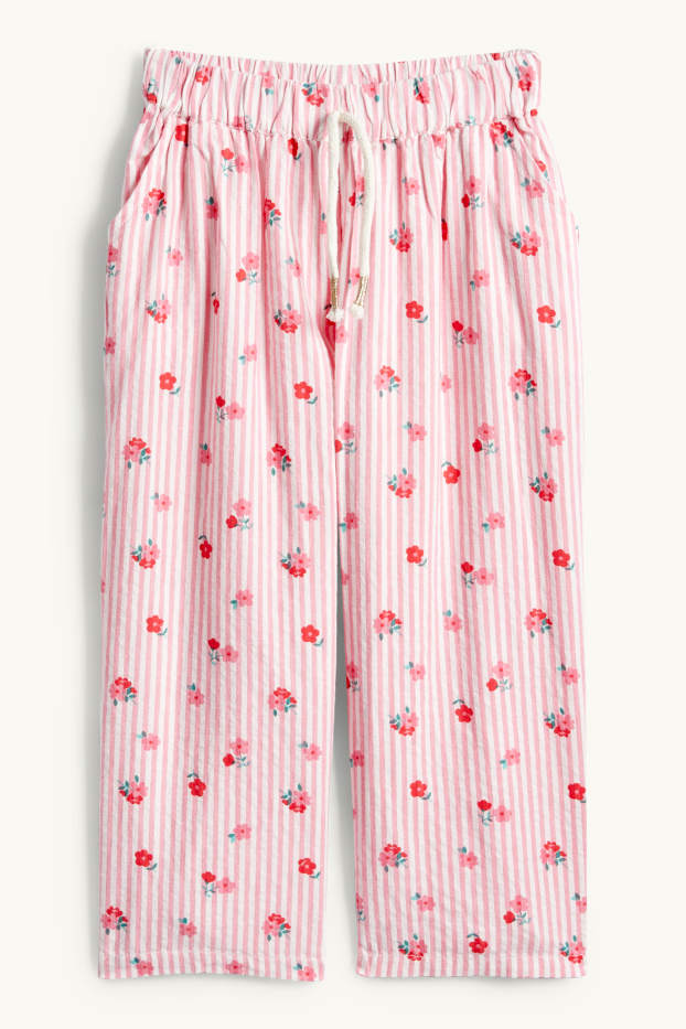 Children Girls - Floral - cloth trousers - striped - white / rose