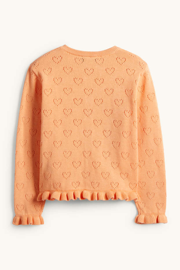 Enfants filles - Cœurs - gilet en maille - orange