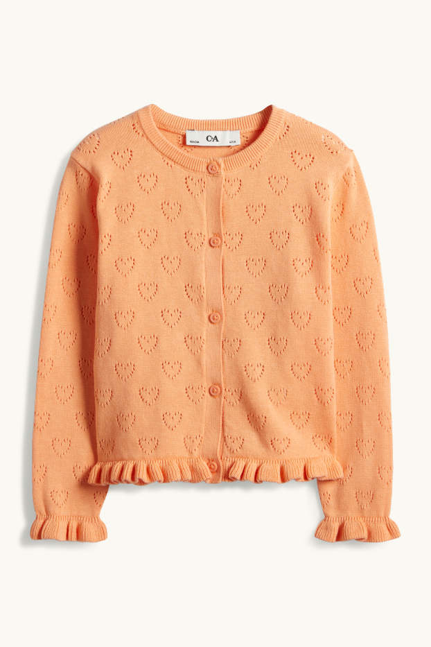 Enfants filles - Cœurs - gilet en maille - orange