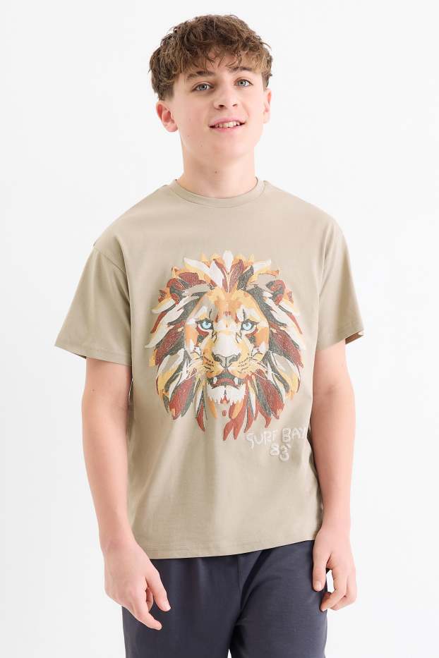 Copii - Băieți - Leu - set - tricou cu mânecă scurtă și pantaloni scurți - 2 piese - negru / nej