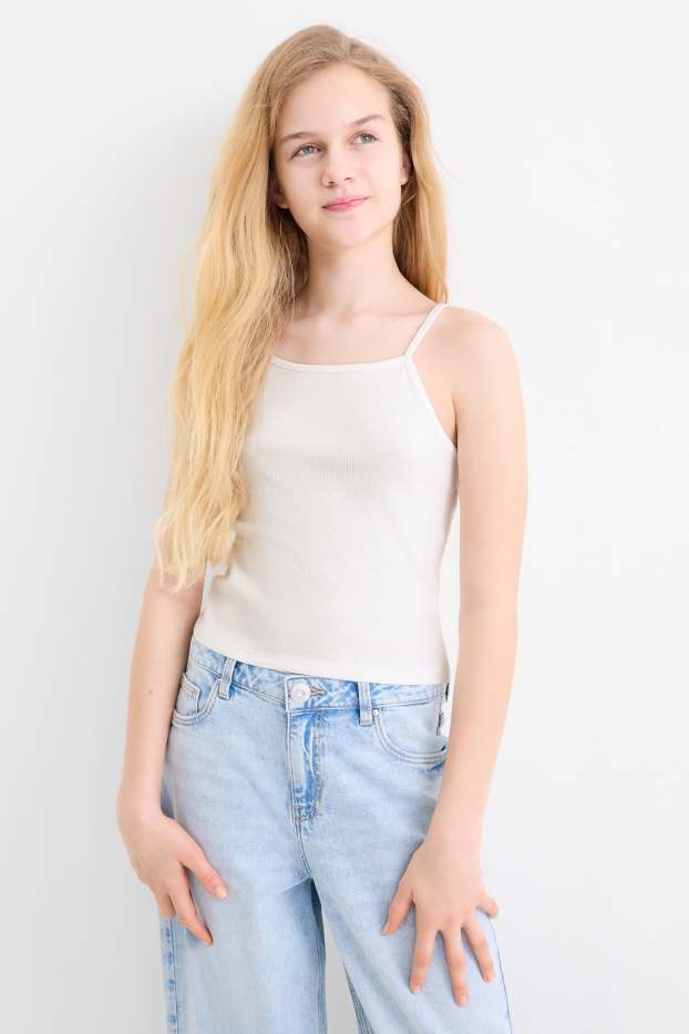 Copii - Fete - Ursuleț de pluș - set - tricou cu mânecă scurtă și top - 2 piese - albastru deschis