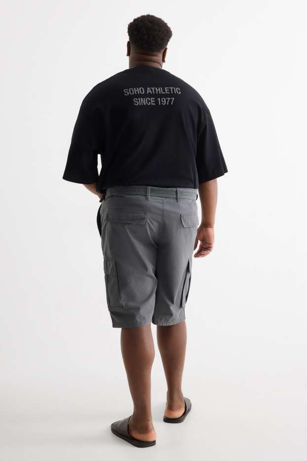 Herren - Cargo-Shorts mit Gürtel - strukturiert - dunkelgrau