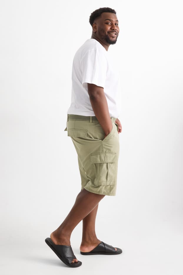 Herren - Cargo-Shorts mit Gürtel - strukturiert - grün