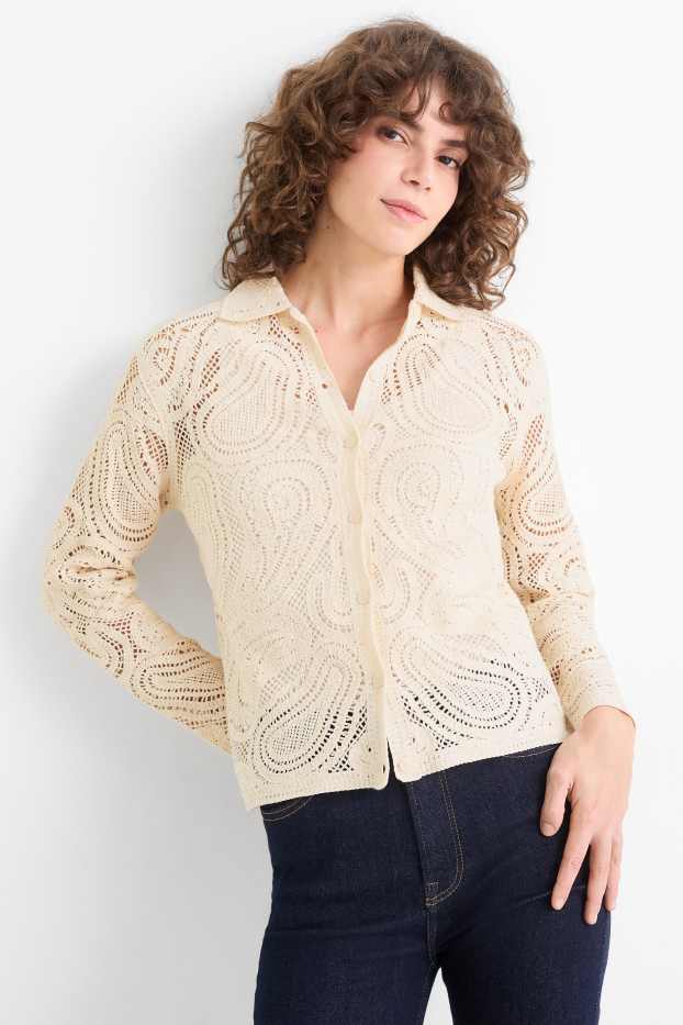 Damen - Crochet-Cardigan - cremeweiß