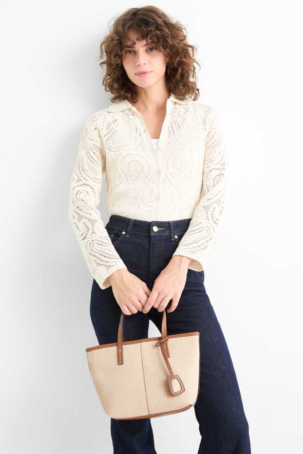 Dámské - Velká kabelka shopper s odnímatelným popruhem - béžová/hnědá