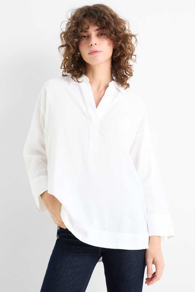 Damen - Bluse - Leinen-Mix - weiß