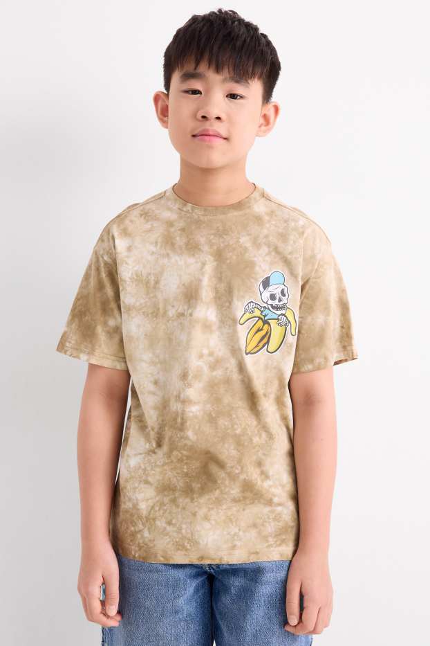Kinderen: jongens - Doodshoofd - T-shirt - met patroon - beige