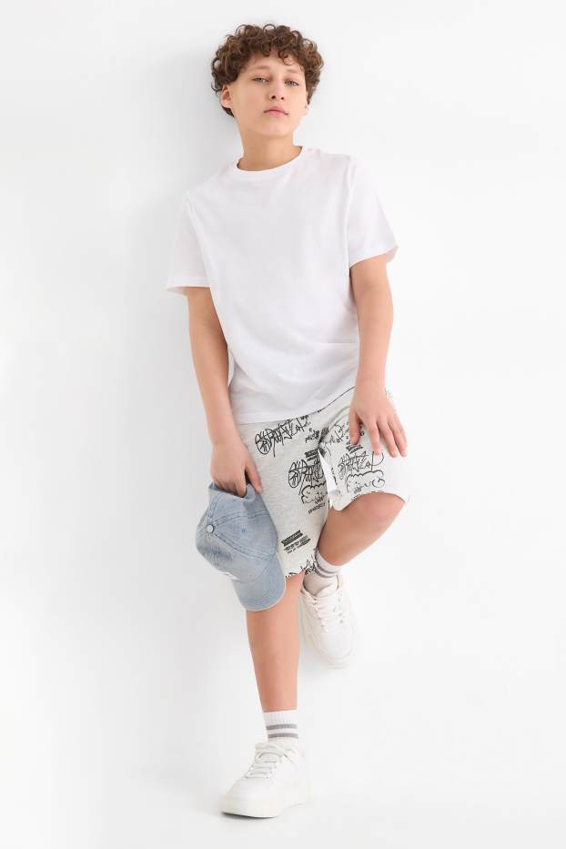 Enfants garçons - Lot de 2 - graffiti - shorts en molleton - gris / noir