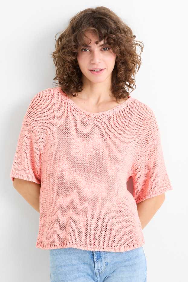 Damen - Strickpullover - kurzarm - pink