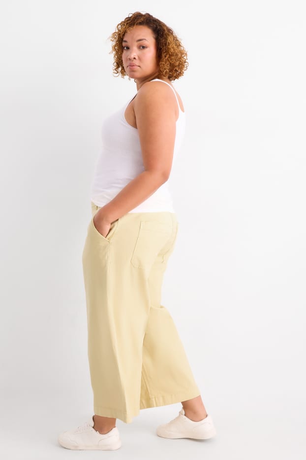 Femei - Pantaloni de stofă - talie înaltă - wide leg - galben