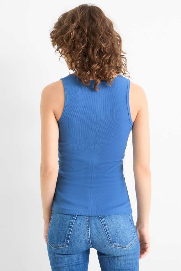 Dames - Set van 2 - top - geribd - blauw / zwart
