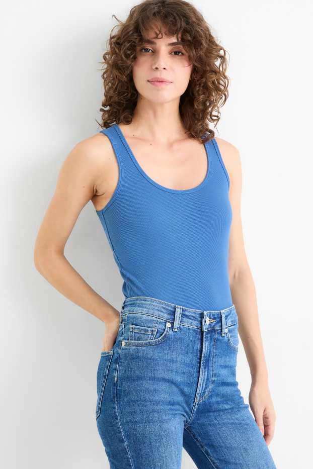 Dames - Set van 2 - top - geribd - blauw / zwart