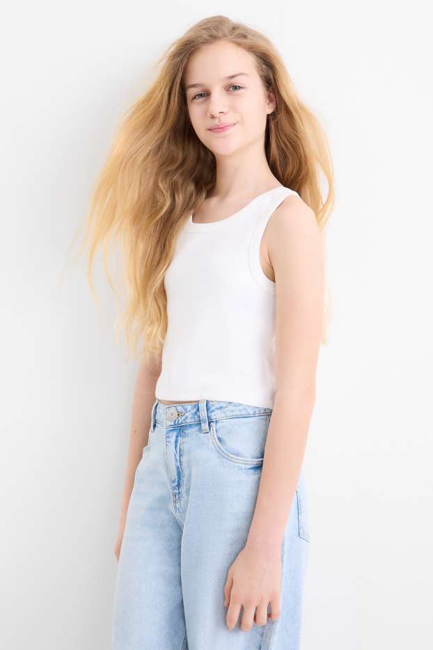 Kinderen: meisjes - Set - blouse en topje - 2-delig - blauw / wit