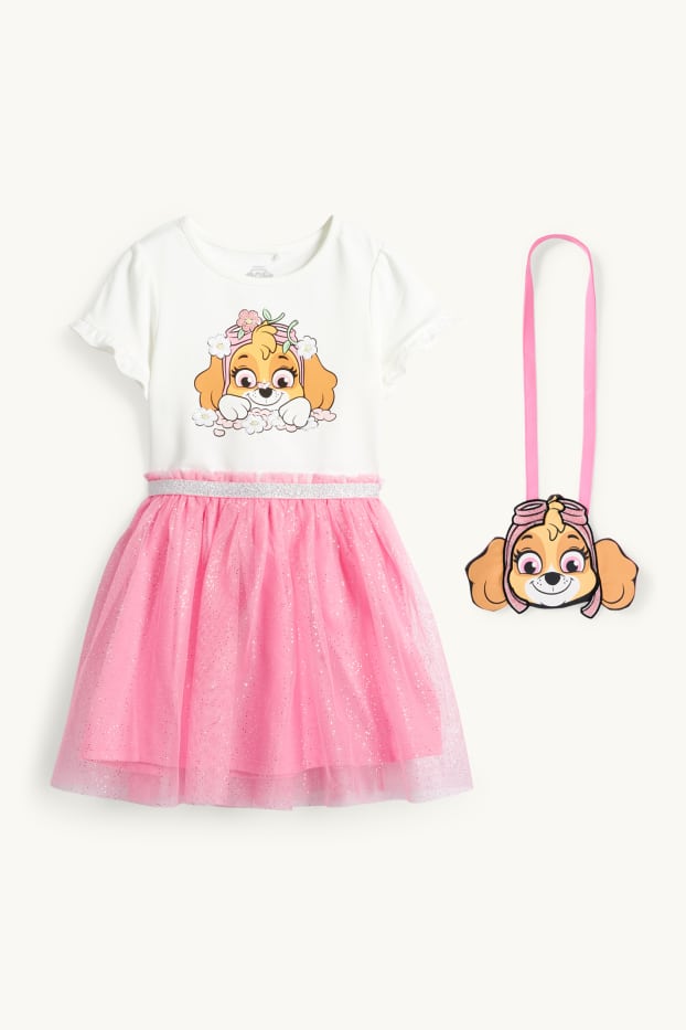 Kinderen: meisjes - PAW Patrol - Skye - set - jurk en tasje - 2-delig - wit / fuchsiarood