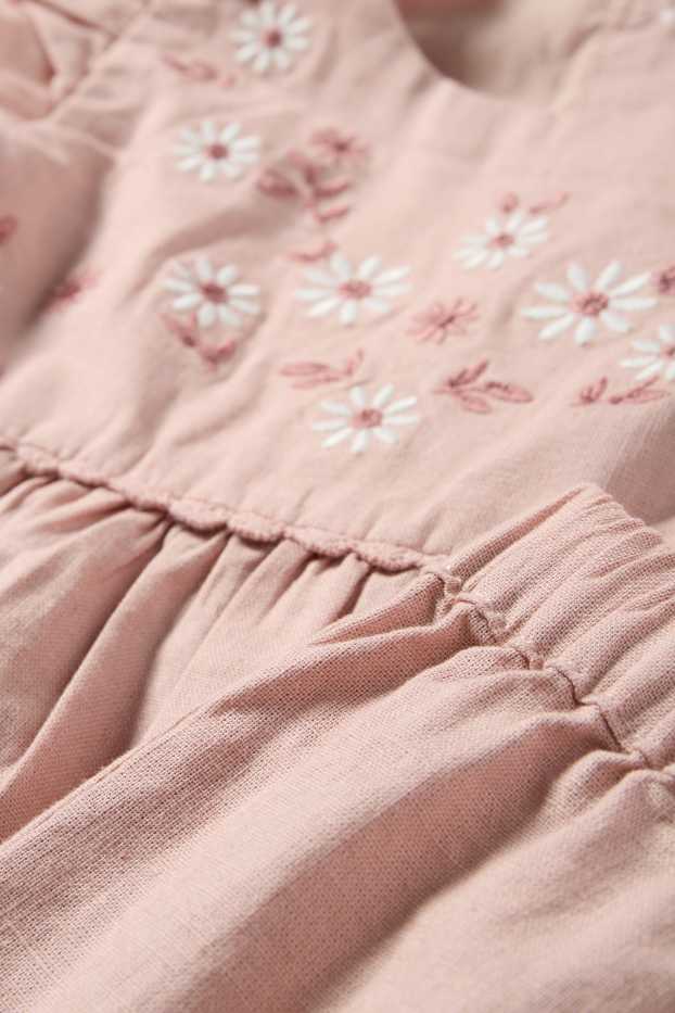 Bébés filles - Petites fleurs - tenue bébé en lin mélangé - 2 pièces - rose