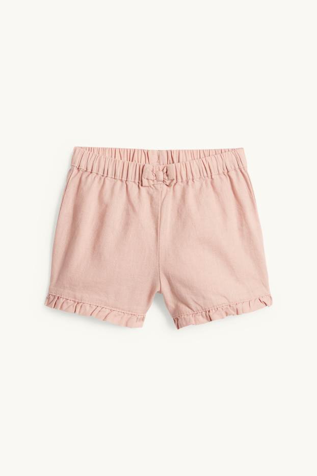 Bébés filles - Petites fleurs - tenue bébé en lin mélangé - 2 pièces - rose