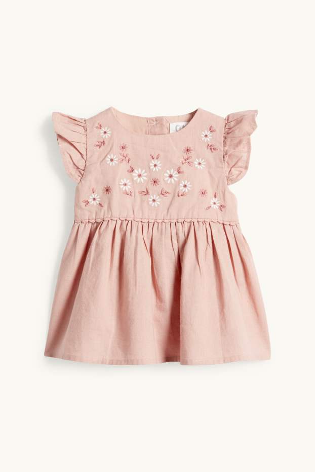 Bébés filles - Petites fleurs - tenue bébé en lin mélangé - 2 pièces - rose