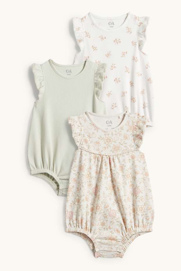 Miminka - dívky - Multipack 3 ks - květiny - body pro miminka - krémově bílá
