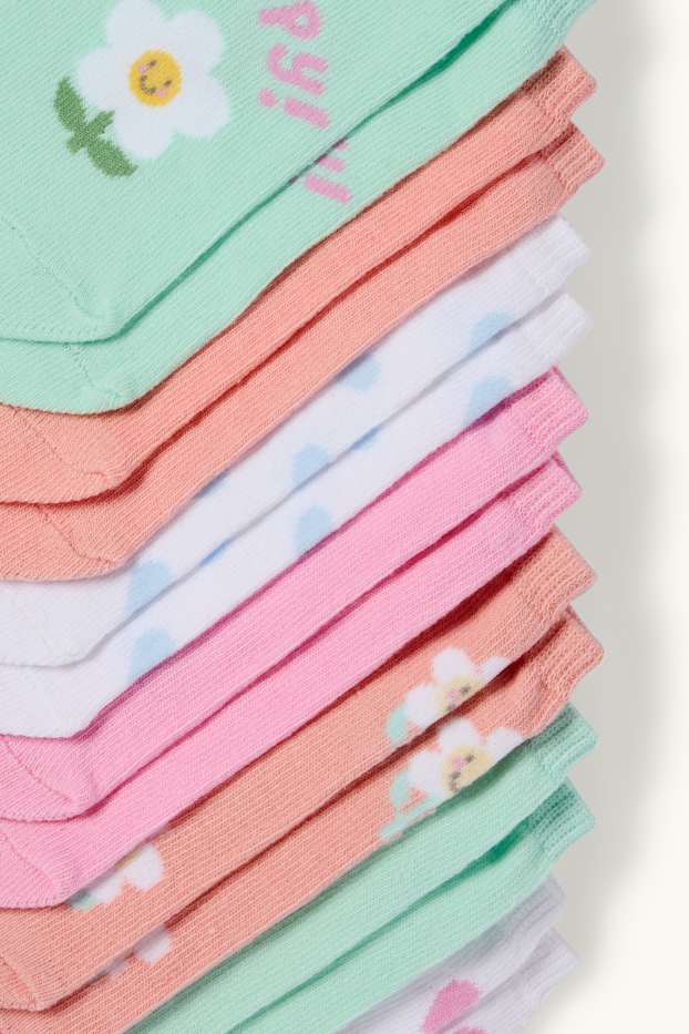 Children Girls - Multipack of 7 - flower and heart - trainer socks with motif - multicoloured