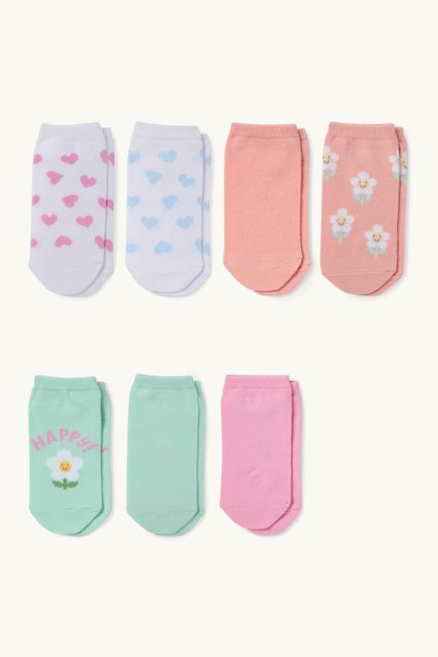 Children Girls - Multipack of 7 - flower and heart - trainer socks with motif - multicoloured