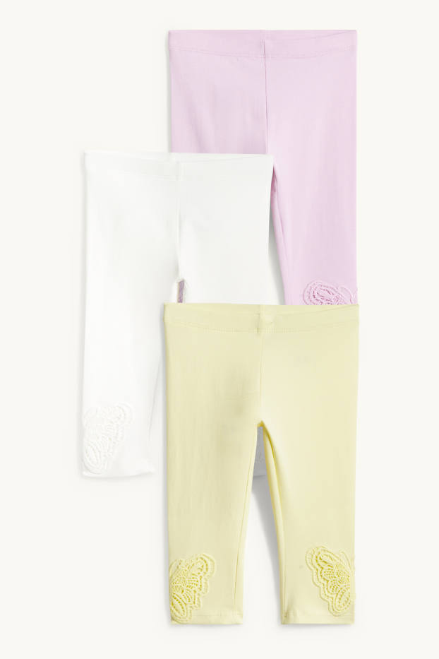 Children Girls - Multipack of 3 - butterfly - leggings - ribbed - light yellow