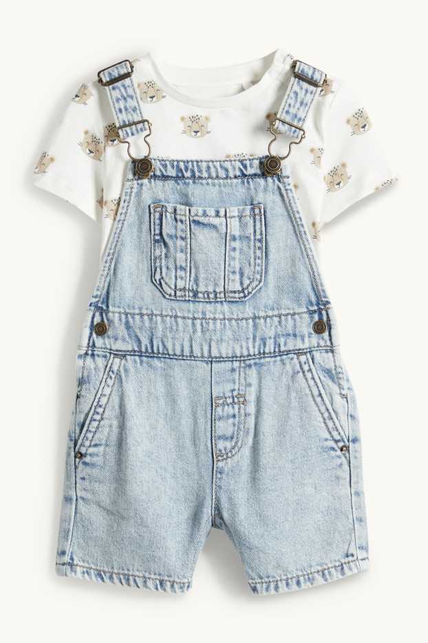 Baby Jungen - Leopard - Baby-Outfit - 2 teilig - helljeansblau