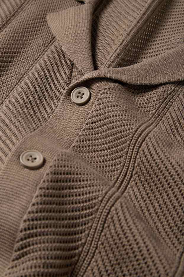 Herren - Strick-Hemd - Regular Fit - Reverskragen - strukturiert - dunkelbraun