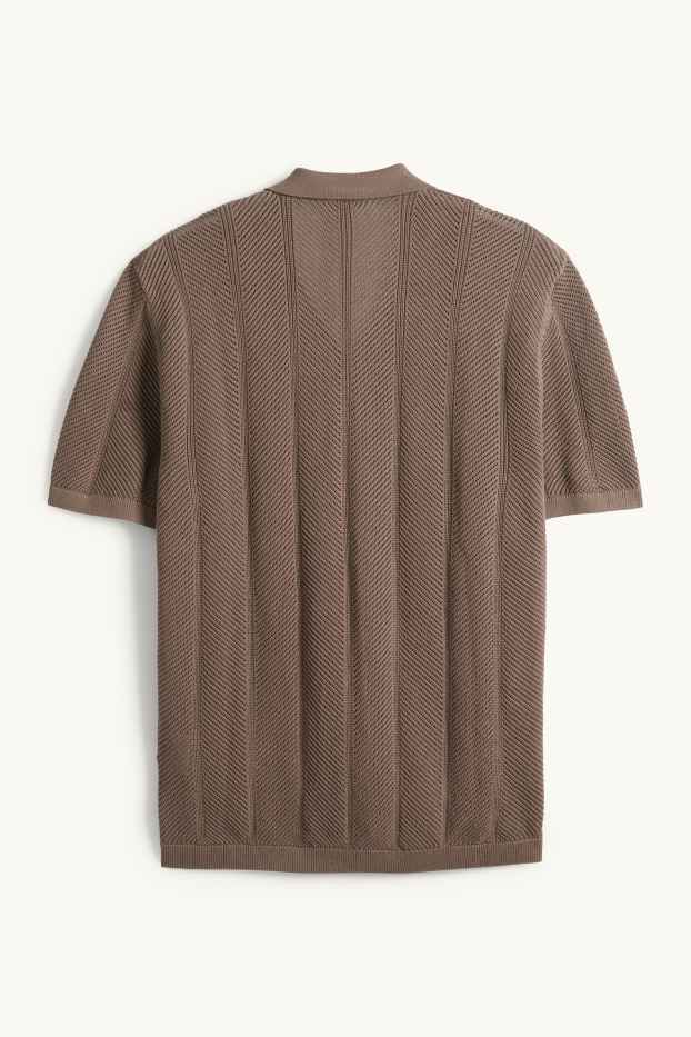 Herren - Strick-Hemd - Regular Fit - Reverskragen - strukturiert - dunkelbraun
