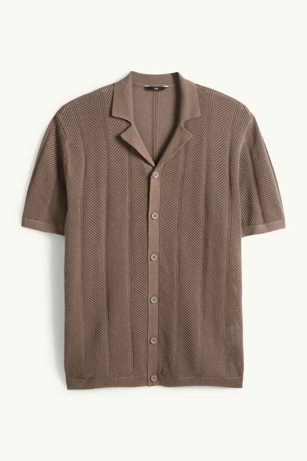 Herren - Strick-Hemd - Regular Fit - Reverskragen - strukturiert - dunkelbraun