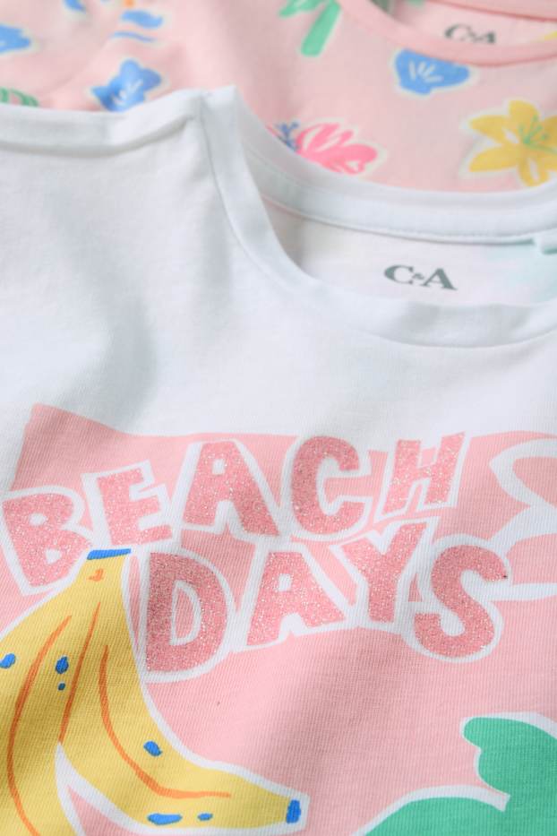 Kinder Mädchen - Multipack 2er - Sommer - Shorty-Pyjama - 4 teilig - weiß / rosa