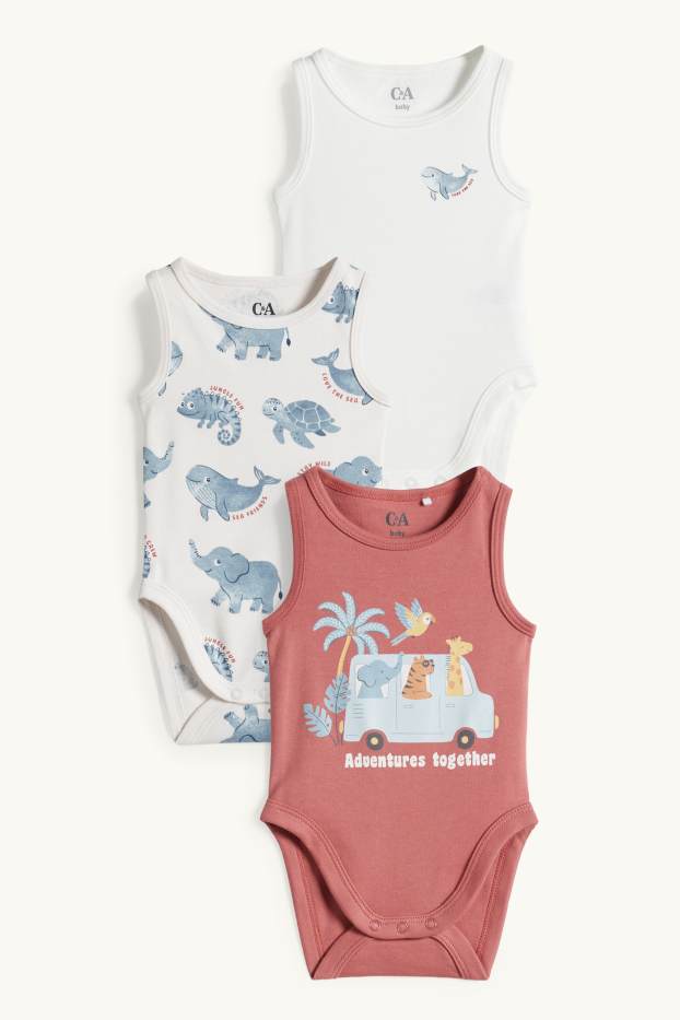 Miminka - dívky - Multipack 3 ks - zvířátka z džungle a mořská zvířátka - body pro miminka - bílá/modrá