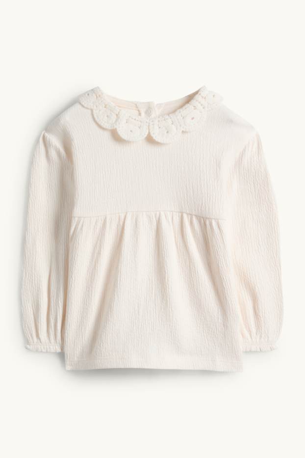 Baby Mädchen - Baby-Crochet-Langarmshirt - strukturiert - cremeweiss
