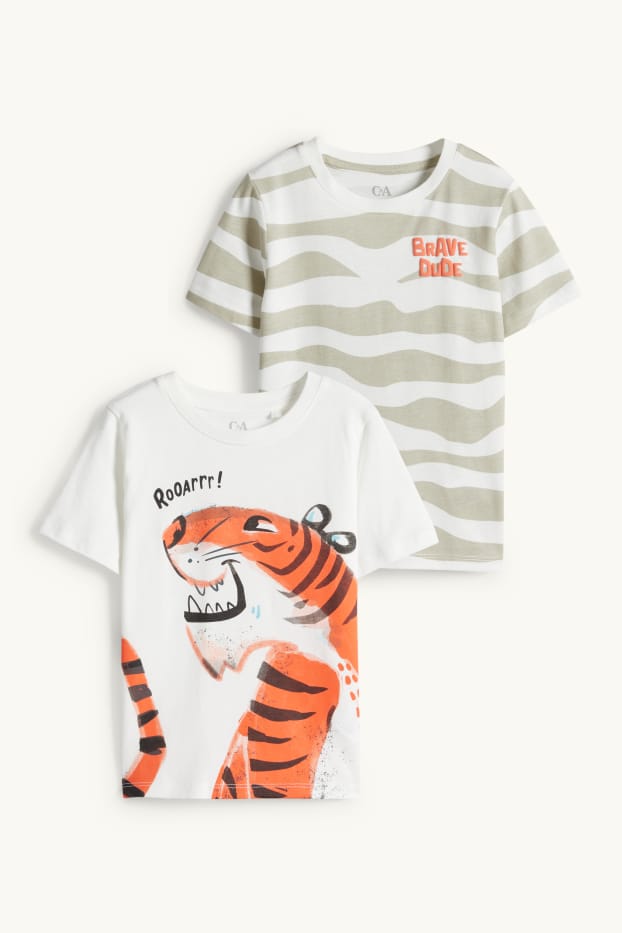 Children Boys - Multipack of 2 - tiger - short sleeve T-shirt - white / beige