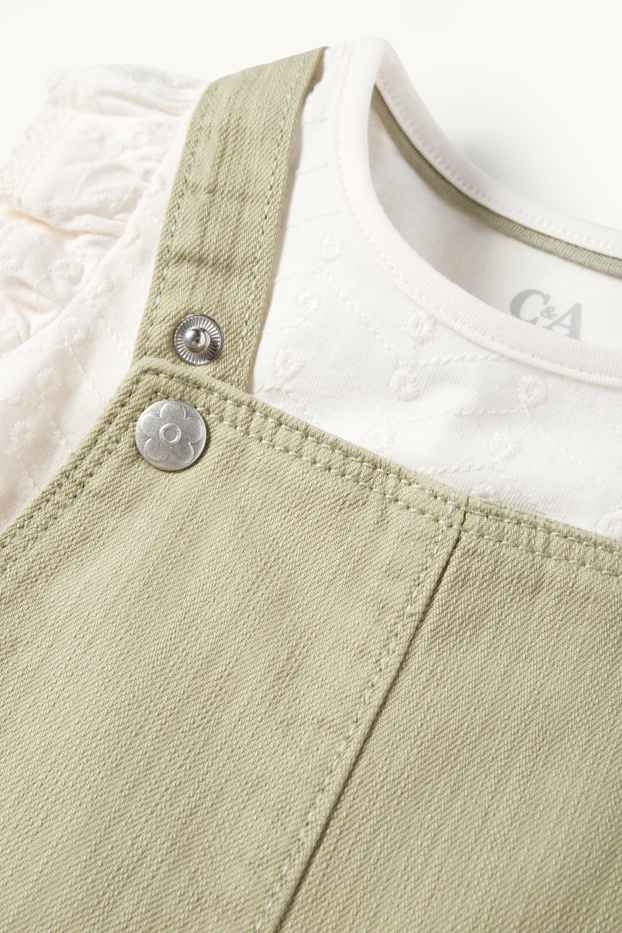 Niemowlęta dziewczynki - Kwiatki - komplet niemowlęcy - 2 części - biały / beżowy