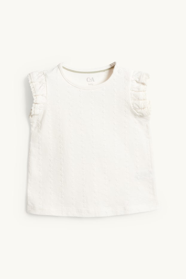 Niemowlęta dziewczynki - Kwiatki - komplet niemowlęcy - 2 części - biały / beżowy