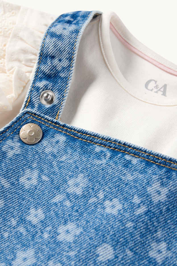 Baby Girls - Floral - baby outfit - broderie anglaise - 2 piece - blue / white