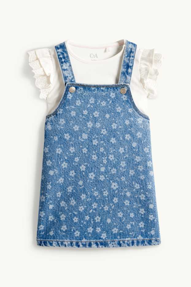 Baby Girls - Floral - baby outfit - broderie anglaise - 2 piece - blue / white