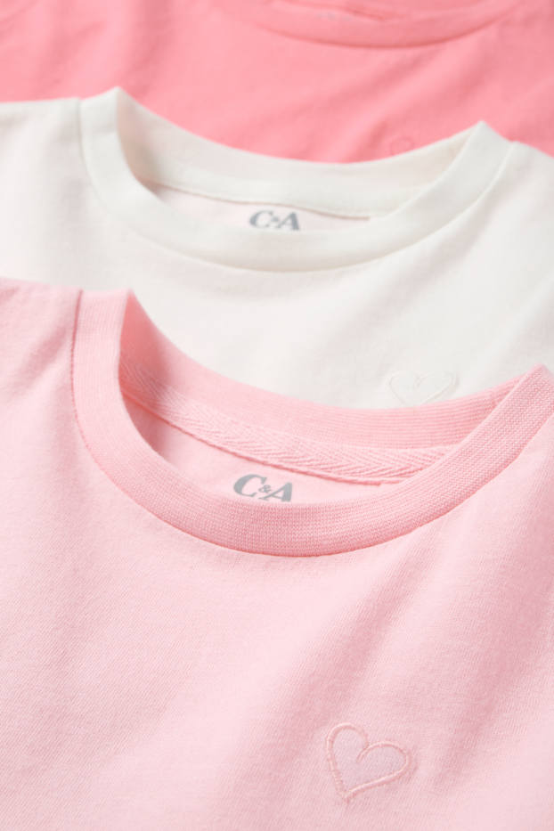 Bambine - Confezione da 3 - cuore - t-shirt - bianco / rosa