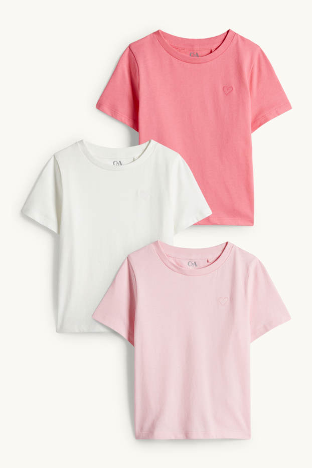 Bambine - Confezione da 3 - cuore - t-shirt - bianco / rosa