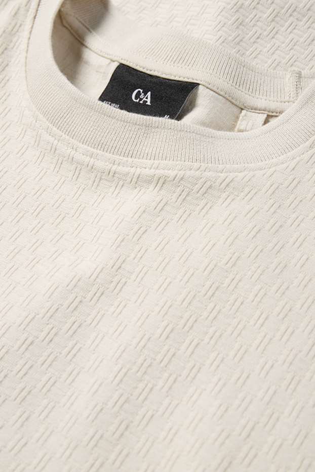 Herren - T-Shirt - Regular Fit - strukturiert - cremeweiss