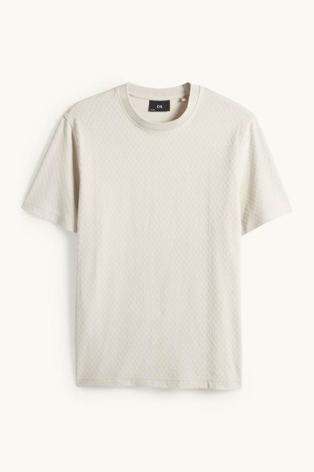Herren - T-Shirt - Regular Fit - strukturiert - cremeweiss