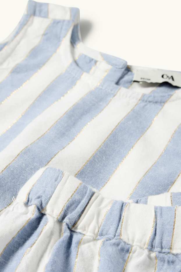 Enfants filles - Ensemble - top et pantalon de toile - 2 pièces - à rayures - blanc / bleu