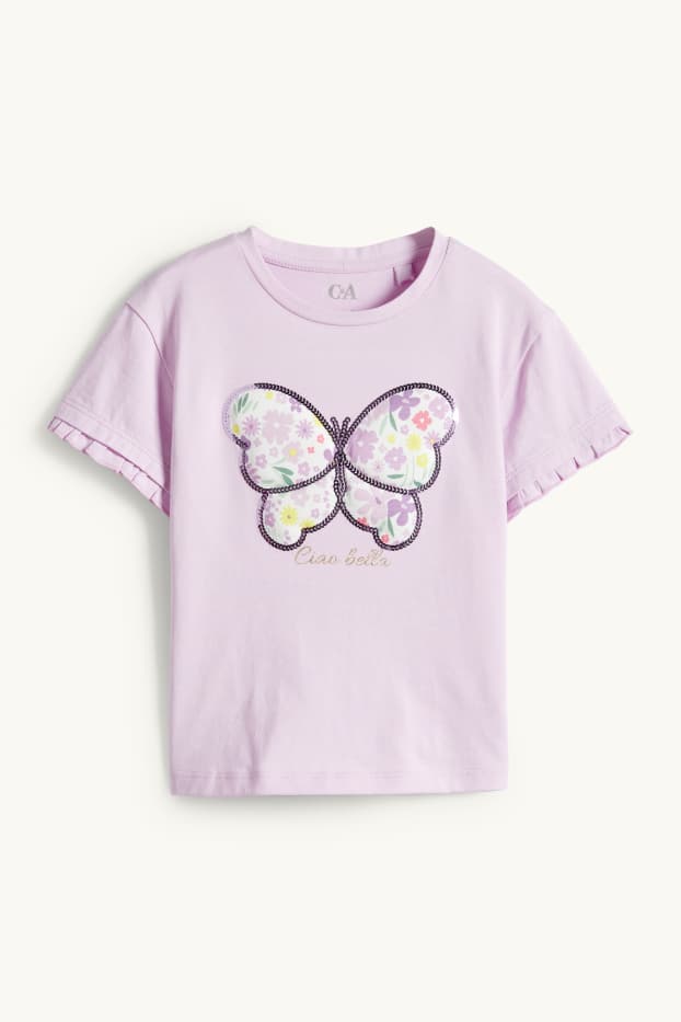 Kinderen: meisjes - Vlinder - T-shirt - glanseffect - paars