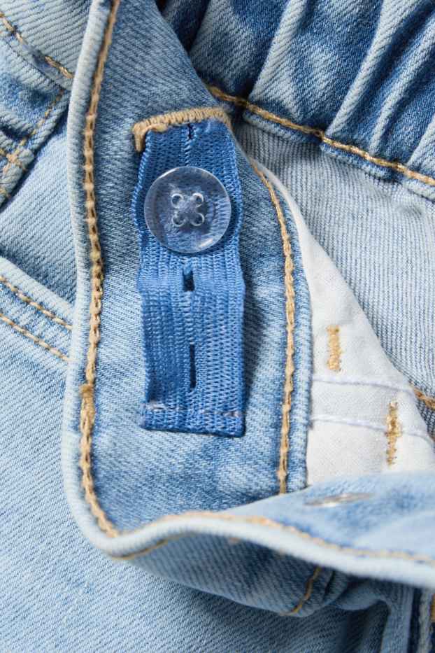 Copii - Fete - Floare - pantaloni scurți de blugi cu curea - roz / albastru deschis