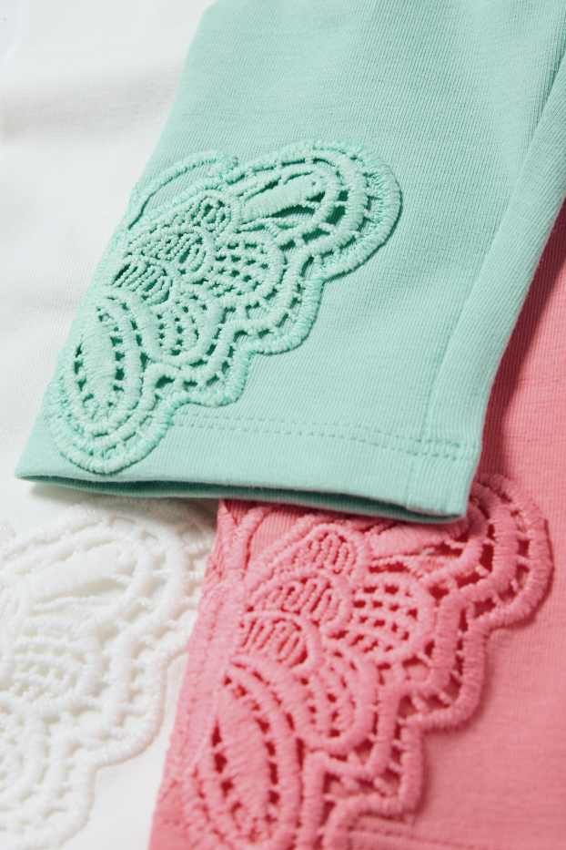 Enfants filles - Lot de 3 - papillon - leggings - finition côtelée - blanc / rose