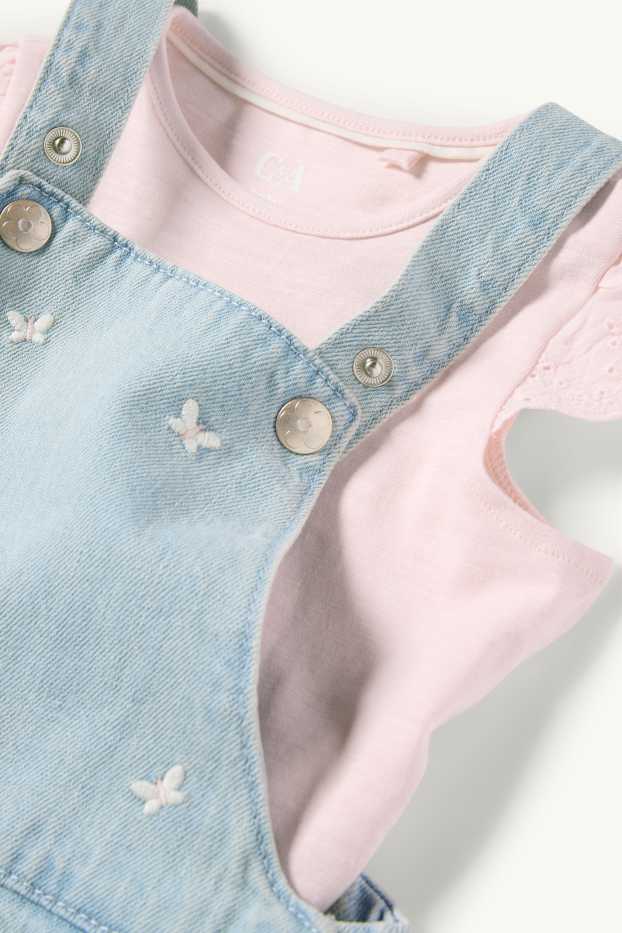 Baby: meisjes - Vlinder - babyoutfit - broderie Anglaise - 2-delig - roze / blauw